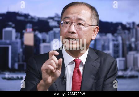 Eddie Yue Wai-man, Directeur général de l'Autorité monétaire de Hong Kong, au bureau du SCMP à Causeway Bay. 28SEP22. SCMP / TSE de mai Banque D'Images