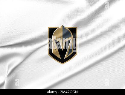 Drapeau des Vegas Golden Knights. Drapeau de tissu de la Ligue nationale de hockey des Vegas Golden Knights. Erevan, Arménie - 2022 décembre 19 Banque D'Images