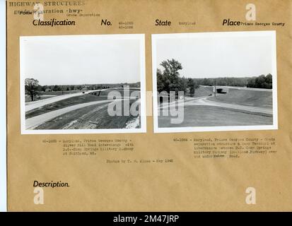 DC - échangeurs de l'autoroute militaire de Camp Springs. Légende originale: 45-1085: Maryland, Prince Georges County - Silver Hill Road Interchange avec D.C. - Camp Springs Military Highway à Suitland, MD. Légende originale: 45-1086: Maryland, Prince Georges County - Grade séparation structure & Ramp terminal à l'échangeur entre D.C. Camp Springs Military Highway (Suitland Parkway) au-dessus et sous Mahew Road. Photos de T. W. Kines - Mai 1945. État: Maryland. Lieu : comté de Prince George. Banque D'Images