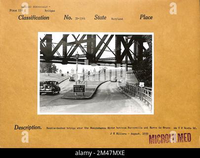 Pont à deux étages sur la rivière Susquehanna entre Perryville et Havre de Grace sur U.S. Route 40. Légende originale: J. K. Hillers - août 1939. État: Maryland. Banque D'Images