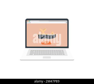 Achats en ligne, ordinateur portable pour les achats en ligne Fashion Store à la maison logo design. Concept d'achat en ligne, paiement en ligne avec ordinateur portable. Illustration de Vecteur