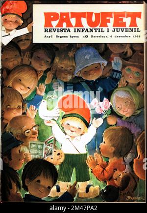 Catalogne. Portada de la revista infantil y juvenil Patufet, número 1, segunda épica. Barcelone, décembre 1968. Dibujo de Joan Ferrándiz Castells (1919-1997). Banque D'Images