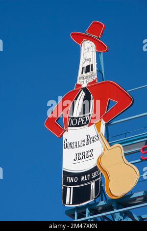 MADRID, ESPAGNE - 16 MARS 2016 : détail du signe emblématique des caves à vin espagnoles Tio Pepe. Situé dans la Puerta del sol à Madrid. Banque D'Images