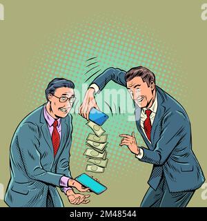 Transfert d'argent via Internet, commerce en ligne. revenu du magasin en ligne Illustration de Vecteur