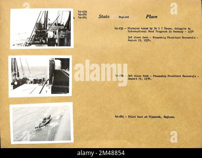 Pont de classe 3rd - bateau à vapeur Président Roosevelt (2), bateau pilote à Plymouth. Légende originale: 3rd Class Deck -Steamship President Roosevelt (2), bateau pilote à Plymouth. Photos prises par le Dr. L. I. Heines, délégué au Congrès international de la route en Allemagne 1934. État: Angleterre. Banque D'Images