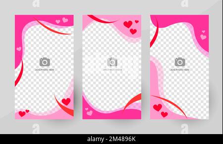 Modèles d'histoires pour les médias sociaux ou bannières pour la Saint-Valentin. Modèles verticaux avec un emplacement pour une photo. Illustration vectorielle Illustration de Vecteur