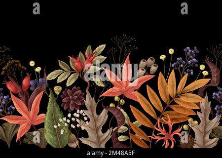 Frontière avec les feuilles d'automne et les plantes séchées. Vecteur. Illustration de Vecteur