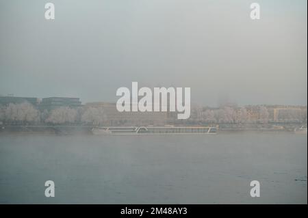 Cologne, Allemagne - 16 décembre 2022: Gelé et brouillard. En ville. Banque D'Images