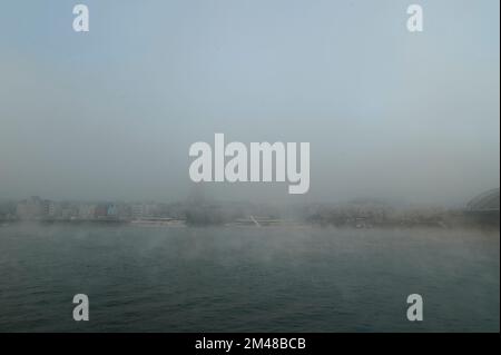 Cologne, Allemagne - 16 décembre 2022: Gelé et brouillard. En ville. Banque D'Images
