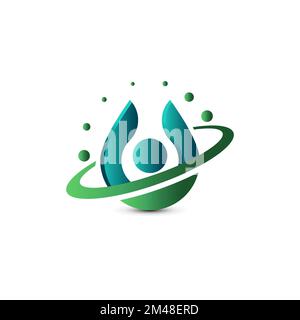 logo natural water, water and leaf, logo combiné avec 3d couleurs bleu et vert. Illustration de Vecteur