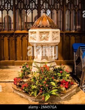 Noël 2022 exposition de fleurs à All Saints Church, East Budgleigh. Banque D'Images