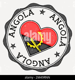 Logo de l'Angola. Texte du nom du pays autour du drapeau de l'Angola en forme de coeur. Illustration vectorielle incroyable. Illustration de Vecteur