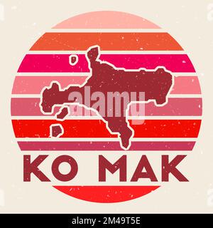 Logo Ko Mak. Affiche avec la carte de l'île et des bandes de couleur, illustration vectorielle. Peut être utilisé comme insigne, logotype, étiquette, autocollant ou badge du K Illustration de Vecteur