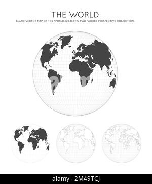 Carte du monde. Projection de la perspective deux-monde de Gilbert. Globe avec lignes de latitude et de longitude. Arrière-plan méridien et parallèles. Vecteur illu Illustration de Vecteur