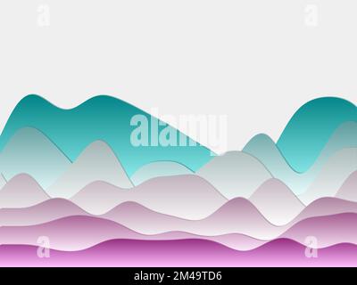 Arrière-plan de montagnes abstrait. Couches incurvées de couleur violet sarcelle. Collines de style PaperCut. Illustration vectorielle charmante. Illustration de Vecteur