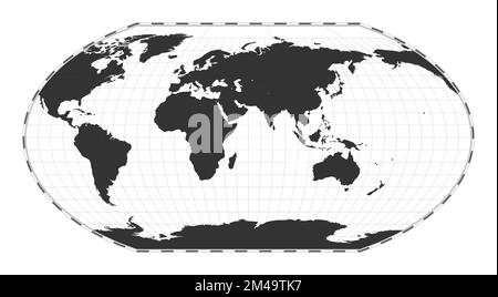 Carte du monde vectoriel. Wagner VI projection. Carte géographique du monde Uni avec lignes de latitude et de longitude. Centré sur une longitude de 60deg W. Illustrateur vectoriel Illustration de Vecteur