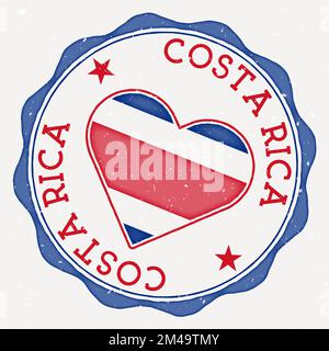 Logo du drapeau du coeur du Costa Rica. Texte du nom de pays autour du drapeau du Costa Rica en forme de coeur. Illustration vectorielle charmante. Illustration de Vecteur