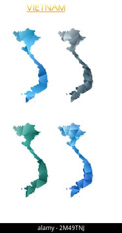 Ensemble de cartes polygonales vectorielles du Vietnam. Carte dégradée lumineuse du pays dans le style poly bas. Illustration de Vecteur