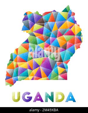 Ouganda - en forme de pays basse et colorée. Triangles géométriques multicolores. Design moderne et tendance. Illustration vectorielle. Illustration de Vecteur