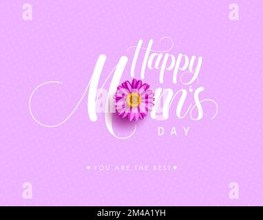 Motif vectoriel de texte « Happy MOM's day ». La typographie de la fête des mères dans un fond violet élégant pour la célébration internationale des femmes. Illustration de Vecteur