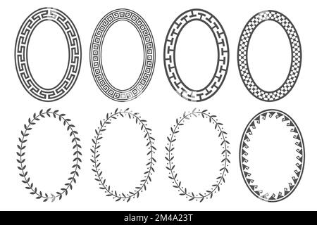 Ensemble de cadres ovales à clé grecque. Bordures circulaires avec ornements en méandre. Ellipse conceptions anciennes. Vecteur Illustration de Vecteur