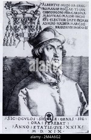 ALBRECHT DÜRER.1471-1528.le cardinal Albert de Brandebourg. Graver sur la cuivre Banque D'Images