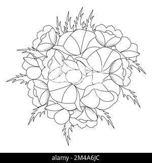 coquelicot fleur motif artistique de coloriage page avec graphique vectoriel de dessin au trait détaillé Illustration de Vecteur