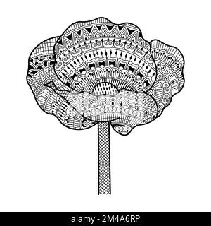 Fleurs zentangle art croquis faciles avec motif décoratif de contour de doodle pour les pages de coloriage pour adultes Illustration de Vecteur