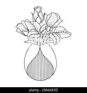 vase de fleur rose colorante élément de page avec motif graphique d'illustration avec des croquis décoratifs faciles Illustration de Vecteur