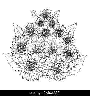 sunflower zen doodle art dessin de la conception de vecteur avec pétales en fleur page de livre de coloriage pour adultes Illustration de Vecteur