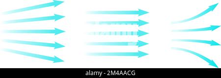 Débit d'air. Ensemble de flèches bleues indiquant la direction du mouvement de l'air. Flèches de direction du vent. Bleu, froid, flux frais provenant du conditionneur. Vecteur Illustration de Vecteur