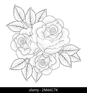 fleurs rose dessin main coloriage page avec design décoratif élégant art de ligne vectoriel Illustration de Vecteur