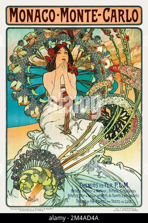 Monaco. Monte-Carlo. Chemins de fer P.L.M. par Alphonse Mucha (1860–1939). Affiche publiée en 1897 en France. Banque D'Images