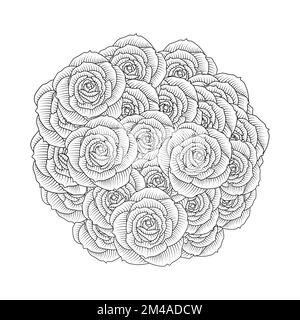 red roses fleur coloriage page ligne dessin avec illustration décorative anti stress Illustration de Vecteur