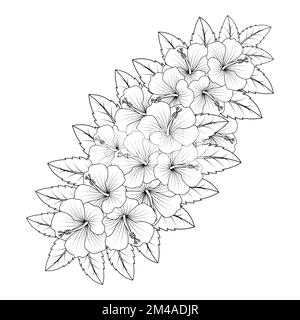 illustration de la page de coloriage de fleurs hibiscus avec trait d'art noir et blanc dessiné à la main Illustration de Vecteur