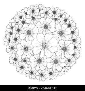 garden cosmos fleur illustration coloriage page avec fleur de pétales ligne art design Illustration de Vecteur