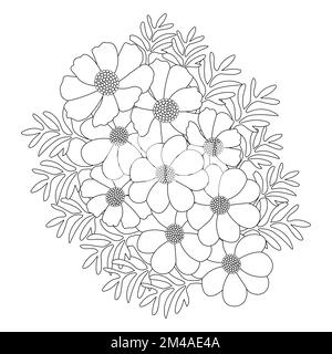 garden cosmos fleur illustration coloriage page avec fleur de pétales ligne art design Illustration de Vecteur