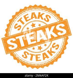 TEXTE « STEAKS » inscrit sur l'étiquette orange circulaire Banque D'Images