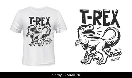 T-rex, tyrannosaurus rex dinosaure. Imprimé t-shirt de sport mascotte. Vêtements de conception personnalisée maquette à imprimé vectoriel, symbole de l'équipe sportive ou du club avec mascotte d'animaux préhistorique, reptile prédateur de l'époque Jurassique Illustration de Vecteur