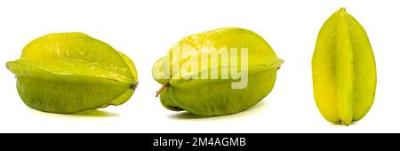 Ensemble d'images de fruits étoiles. Fruit d'étoiles mûr (Averrhoa carambola, pomme d'étoiles, amidaux) isolé sur fond blanc Banque D'Images