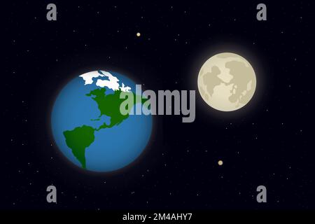 Vue de la planète Terre et Lune depuis l'espace. Illustration vectorielle. Illustration de Vecteur