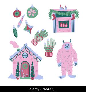 Ensemble d'éléments de Noël Illustration de Vecteur