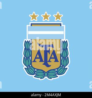 Nouveau bouclier de l'AFA. Association Argentine de football. Troisième étoile. Championnat remporté par l'équipe nationale lors de la coupe du monde de la FIFA, Qatar 2022. Illustration de Vecteur