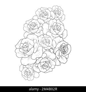 illustration de vecteur de fleur de rose avec bouquet de roses pétales de fleur pour page de coloriage adulte Illustration de Vecteur