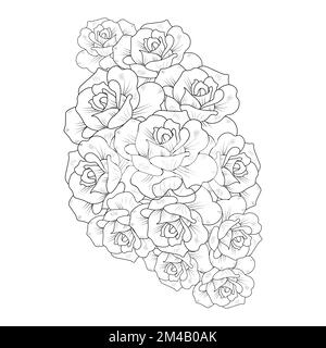 illustration de vecteur de fleur de rose avec bouquet de roses pétales de fleur pour page de coloriage adulte Illustration de Vecteur