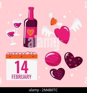 collection d'éléments de jour de saint-valentin dans l'illustration Illustration de Vecteur