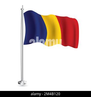 Drapeau roumain. Drapeau vague réaliste isolé de Roumanie pays sur Flagpole. Illustration vectorielle. Illustration de Vecteur