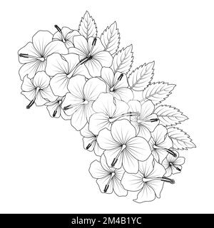 illustration de la page de coloriage de la fleur d'hibiscus chinois dessinée à la main avec dessin au trait sur fond isolé Illustration de Vecteur