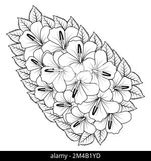 illustration de la page de coloriage de la fleur d'hibiscus chinois dessinée à la main avec dessin au trait sur fond isolé Illustration de Vecteur