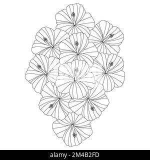 illustration de la page de coloriage de la fleur d'hibiscus chinois dessinée à la main avec dessin au trait sur fond isolé Illustration de Vecteur